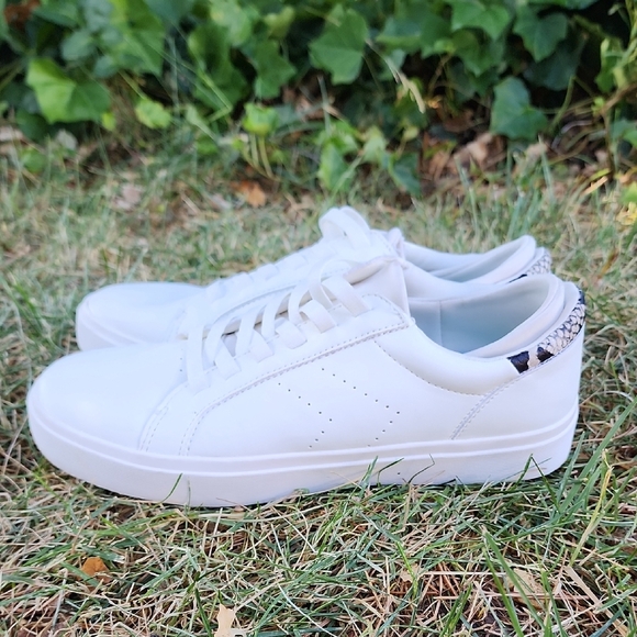 White Dr Scholls Sneakers with Snakeskin Detail - Picture 1 of 9